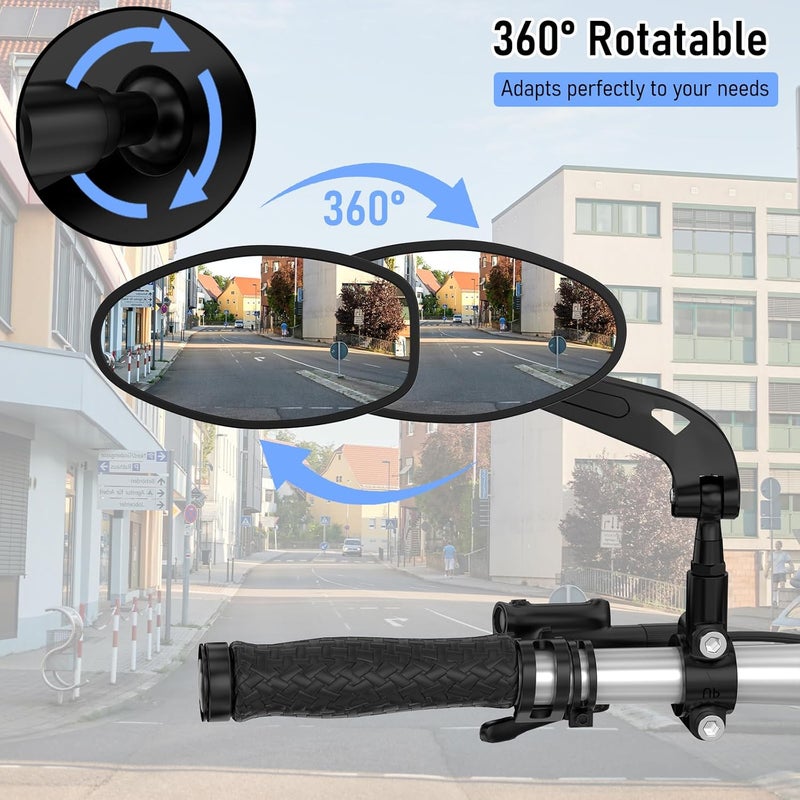 Raoot Handlebar Bike Mirror, 360° Adjustable Scratch Resistant Glass Lens, Safety Bicycle Rear View Mirrors for Ebike, Bicycle Universal Fit Accessories - Image 2